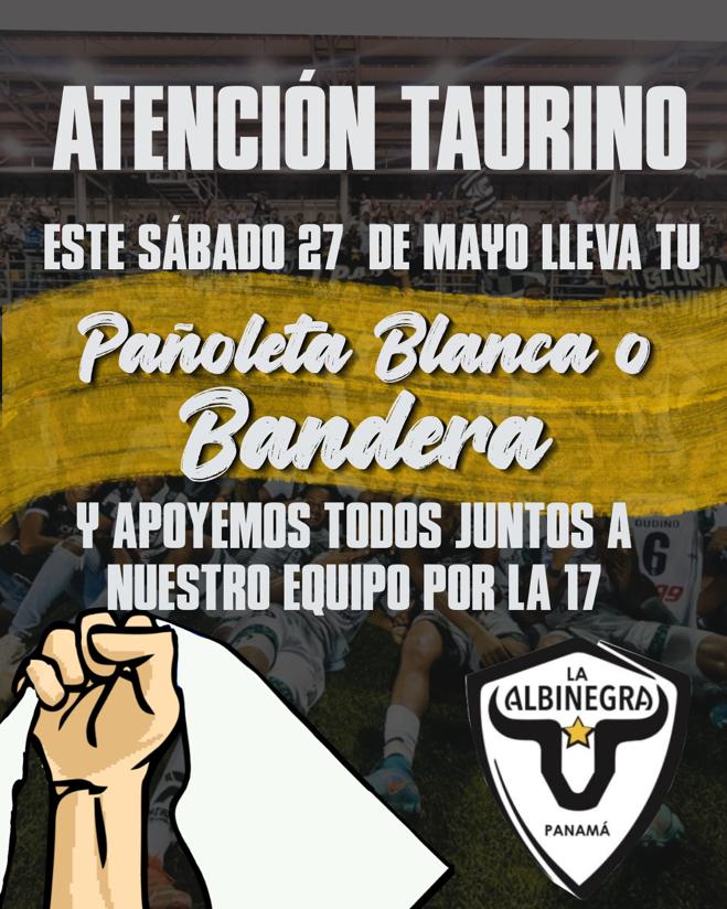 📣⚪ATENCIÓN TAURINOS⚫📣

ESTE SÁBADO TRAE TU PAÑOLETA BLANCA O BANDERA y apoyemos con todo desde las gradas al MÁS LAUREADO @Taurofc en busca de la 17 🏆✨ 

#VamosPorLa17
#JuntosSomosMasFuertes
🌟🌟🌟🌟🌟🌟🌟🌟🌟🌟🌟🌟🌟🌟🌟🌟🌟