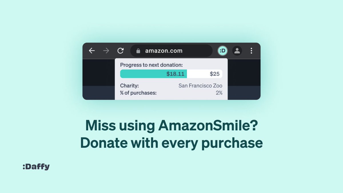 2⃣  Miss using AmazonSmile?

This Chrome plug-in uses the Daffy API to keep track of your spending on Amazon and any site that uses Shopify. Set it so that every time you spend $250, it will automatically send a donation of $25 to the charity of your choice.