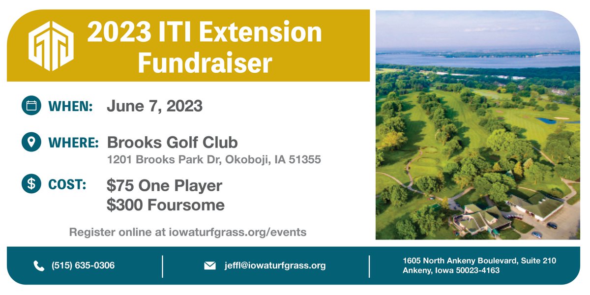 Iowa Turfgrass Institute (@iaturfinstitute) on Twitter photo The ITI Extension Fundraiser is fast approaching! If you're interested in participating in this event <a href="/brooksnational/">Brett Hetland</a> on June 7th, register online at iowaturfgrass.org/events. We hope to see you there! The ITI Extension Fundraiser is fast approaching! If you're interested in participating in this event <a href="/brooksnational/">Brett Hetland</a> on June 7th, register online at iowaturfgrass.org/events. We hope to see you there!