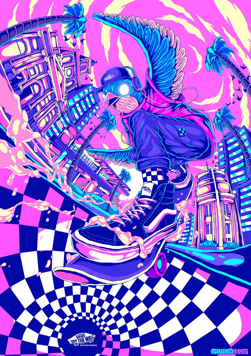 Illustration created for Vans Brazil - The artwork was printed as fine art and put on their new store - Concept based on the essence of the brand, elements from the city of this new opened store and the aspects of my own illustration style. #illustration #artwork #art