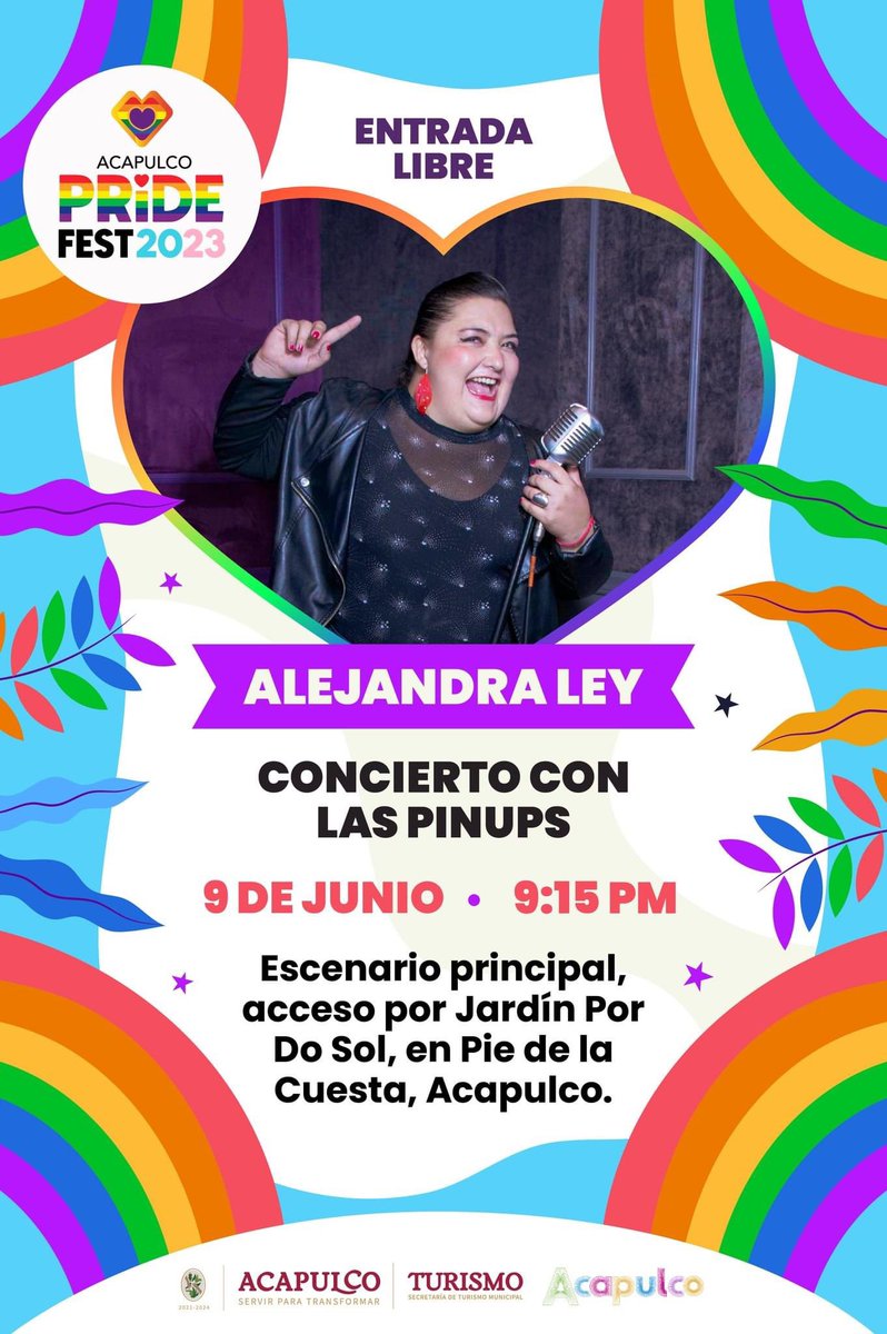 Nuestra querida @AlejandraLeyTV y @LasPinups son las encargadas del concierto inaugural del #AcapulcoPride 2023 🌈🫶🏽🏳️‍⚧️ ¡Hermanxs! De verdad que no se pueden perder este espectáculo de mujeres artistas y activistas de la comunidad. ¡Qué emoción! 🤩