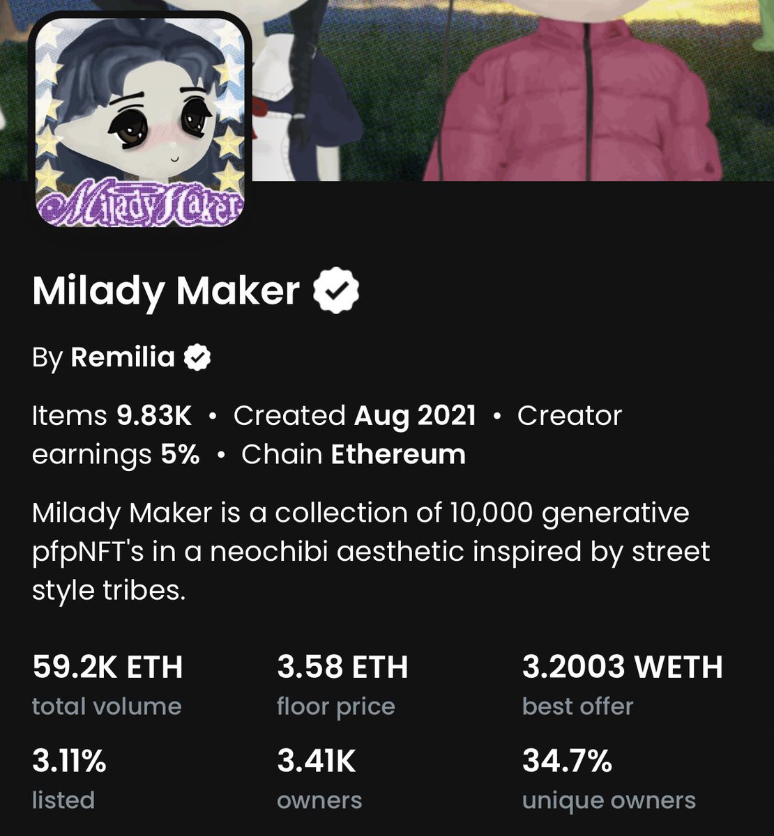 Miladies down ~50% in 2 weeks 😳

6.5 ETH —> 3.6 ETH

What happened here? 🤔