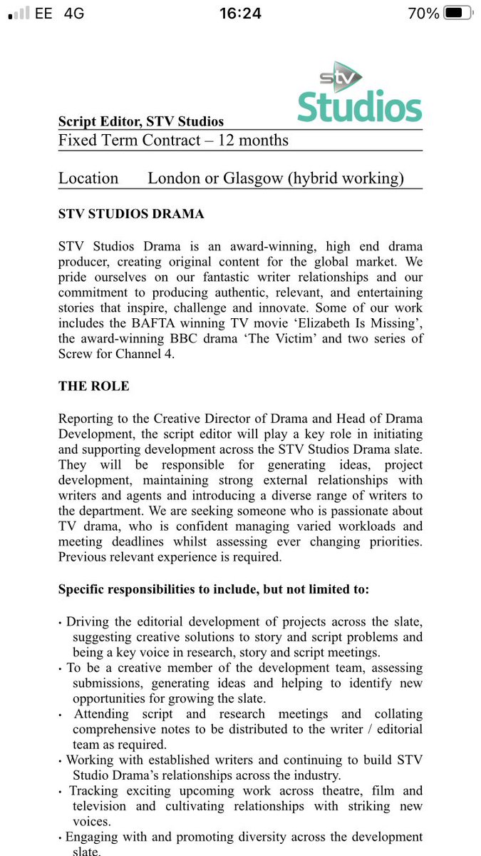 luffers's tweet image. First up, cos I’m a fan & Sarah gave me my first 📺 job & is brilliant to work for…
@STVStudiosDrama are after a #scripteditor. The chance to work across an eclectic slate from the indie behind #elizabethismissing #screw & others.
DEADLINE: 2nd June
uk.linkedin.com/jobs/view/scri…