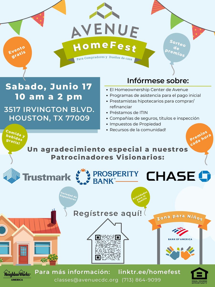 Llamando a todos los compradores y dueños de casa - HOMEFEST está aquí!
El Homeownership Center está organizando un evento GRATIS lleno de diversión con expositores, regalos, actividades familiares y comida gratis.

Reserve su lugar aquí: bit.ly/HOMEFEST

#AvenueHomeFest