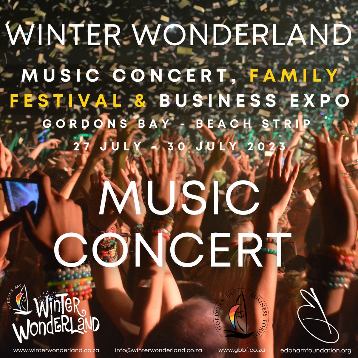 **Winter Wonderland Music Concert, Family Festival &amp; Business Expo**.
27 July - 30 July - Gordon's Bay Beach Strip
  Music Concert, Family Festival &amp; Carnival attracts over 50 000 people into the Seaside Village of Gordon’s Bay.
Book You Ticket Now - Ticket Pro