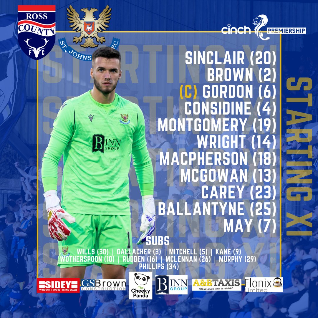 𝗧𝗲𝗮𝗺 𝗡𝗲𝘄𝘀 📋 

Here is your starting eleven to face @RossCounty  this evening in the #cinchPremiership!   

A first start of the season for @ross_sinclair01 👏

#SJFC | @spfl