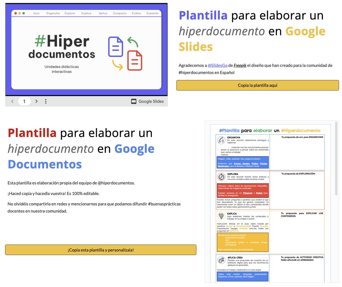 Hiperdocumentos's tweet photo. Ya tenéis la #plantilla de @slidesgo también ✅disponible en nuestra web🌐👉🏼https://t.co/BjR3sXSvXV
💡Recordad que, además, contáis con la #plantilla para elaborar #hiperdocumentos en #GoogleDocs 😉
¿A qué esperáis para crear vuestras #secuenciaciones didácticas #interactivas?👏🏽 https://t.co/rIvgOj5TXX
