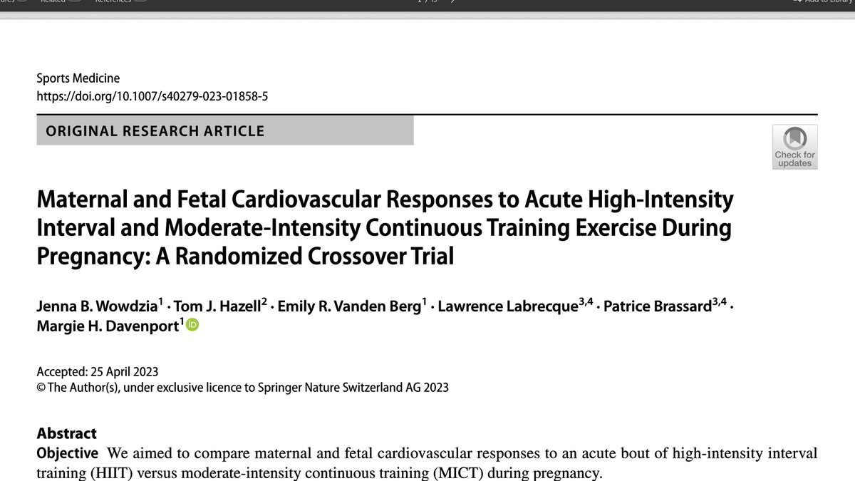 Margie Davenport, PhD (@exercisepreg) on Twitter photo Excited to share our latest research on maternal & fetal responses to #HIIT and #MICT exercise during #pregnancy!! The article is free to view in <a href="/SportsMedicineJ/">Sports Medicine</a> here: surl.li/hgyhz
What did we find???? Excited to share our latest research on maternal & fetal responses to #HIIT and #MICT exercise during #pregnancy!! The article is free to view in <a href="/SportsMedicineJ/">Sports Medicine</a> here: surl.li/hgyhz
What did we find????