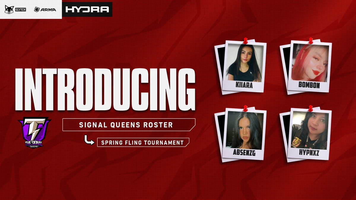 <a href="/GLYTCHEnergy/">GLYTCH Energy</a> We are so excited to welcome the <a href="/TheSignalOf/">The Signal</a> ladies to our Spring Fling Tournament 🎉

See you all on May 28th!

<a href="/_Kiiarah/">Kiara</a>
<a href="/xBombonxF/">🎃𝓑𝓸𝓶𝓑𝓸𝓷 🎃</a>
<a href="/AbsenzG/">Diana</a>
<a href="/Hypnxz/">Angigi ▕⃝⃤</a>