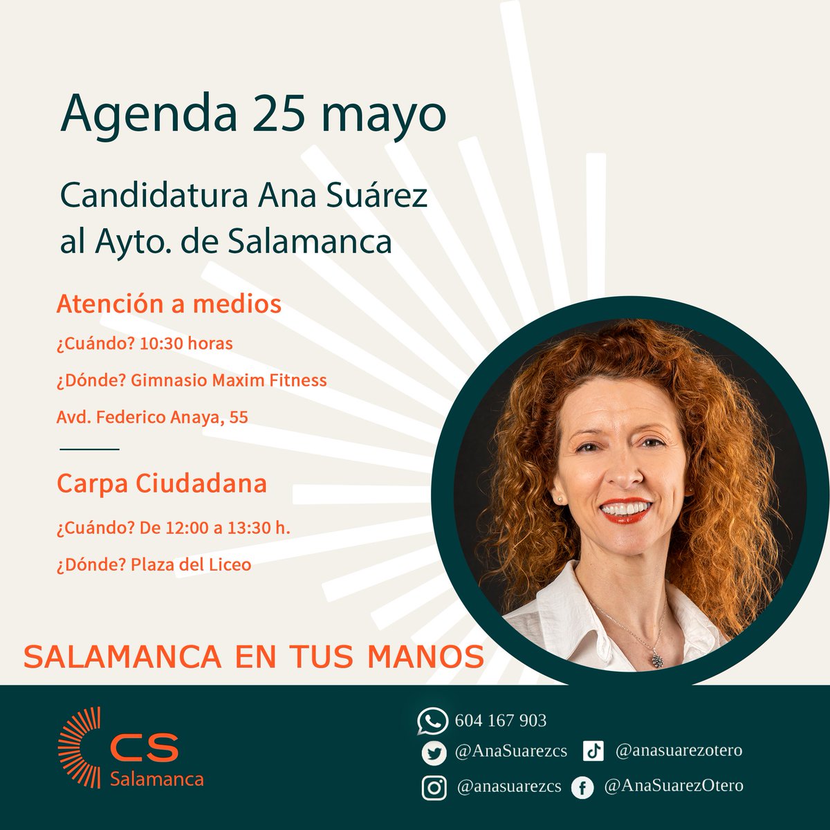 🗓️Agenda 25 de mayo

Atención a medios

🕰️¿Cuándo? 10:30 h.
📍¿Dónde? Gimnasio Maxim Fitness. Avd Federico Anaya, 55
--------------------
Carpa Ciudadana.

🕰️¿Cuándo? De 12:00 a 14:00 h.
📍¿Dónde? Plaza del Liceo.