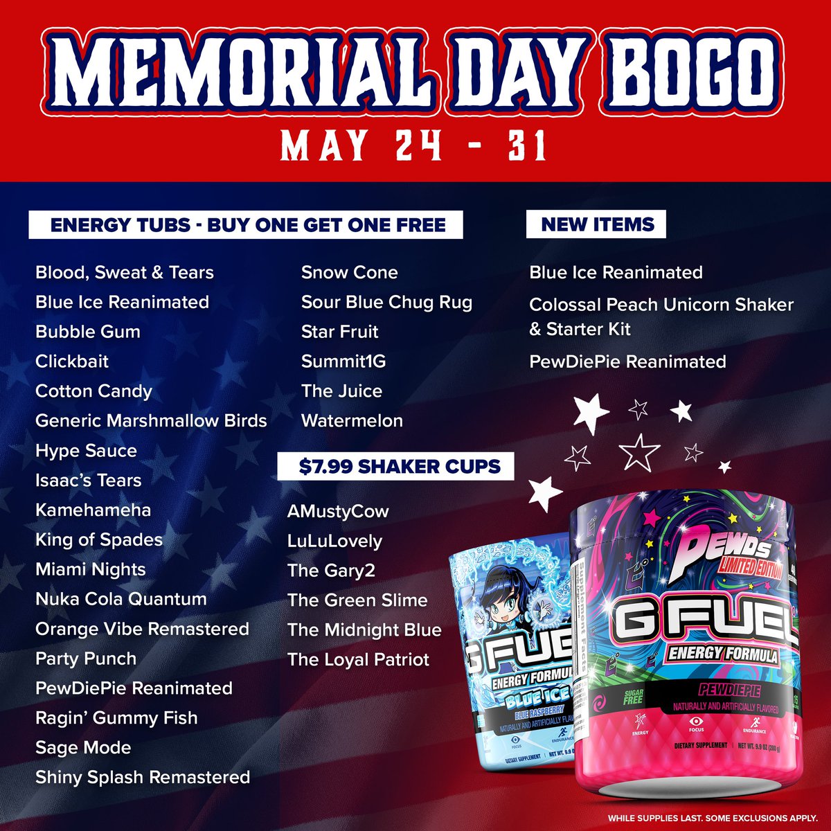 🎉 BOGOF IS BACK!!! 🎉
- Buy one get one free 🤘🏻 
- Discount code ‘CHLOEXO’ ££ off! 
- TUBS on offer! 
- New items 🥵 
- $7.99 shakers 🥵 

🛒  gfuel.ly/2UnXVRe <—- 

<a href="/GFuelEnergy/">G FUEL®</a> 🥤 ❤️