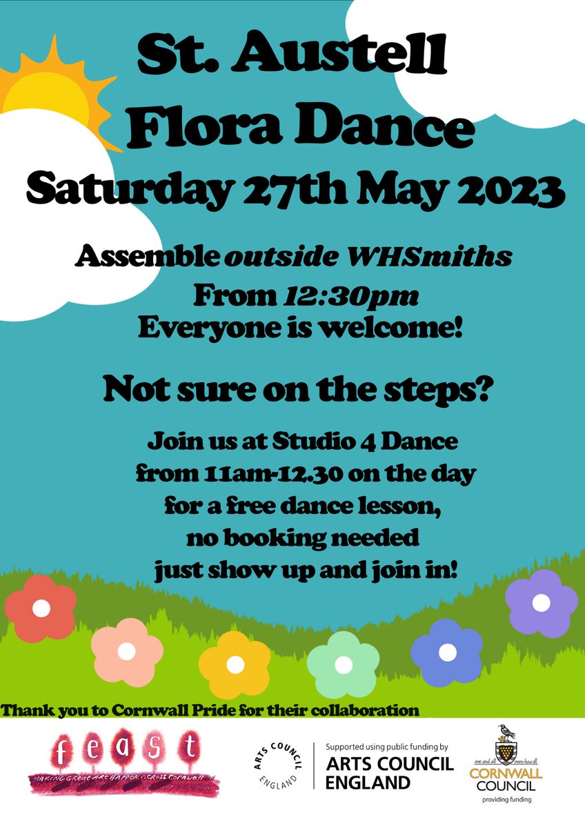 Looking forward to reviving St.Austell Flora Dance on Saturday. Thanks to ⁦<a href="/M_C_Band/">Mount Charles Band</a>⁩ for leading the dance &amp; ⁦<a href="/CornwallPride/">Cornwall Pride 〓〓</a>⁩ for sharing their day. ⁦<a href="/FEASTCornwall/">FEAST Cornwall</a>⁩ ⁦<a href="/ace_national/">Arts Council England</a>⁩ ⁦<a href="/CornwallCouncil/">@cornwallcouncil</a>⁩