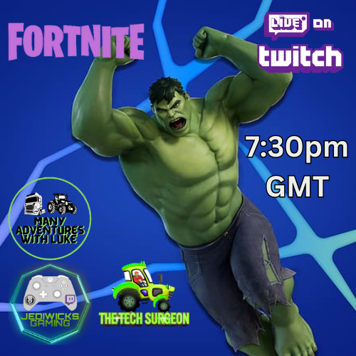 birdmangaming4's tweet photo. Its fortnite #Live  tonight lets see if we can get a win come join on https://t.co/335bl2MSqz.
We will be join by two awesome people @jediwicks and  @thetechsurgeon. See you there at 7:30pm GMT. 
#twitch #streamer #mentalhealth #Dyslexia #ADHD #share #viral #Fortnite #Hulk https://t.co/1W110NTO8Y