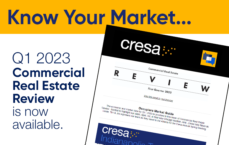 CresaIndy's tweet image. The Q1 - 2023 Commercial Real Estate Review is now available... 
ow.ly/G1Ry50OvSvz
#cre #cresa #tenantrep #conflictfree #thinkbeyondspace