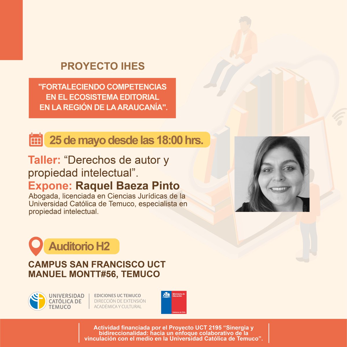 📢ATENCIÓN📢
Les dejamos cordialmente invitados a participar de nuestro taller “Derechos de autor y propiedad intelectual” dictado por Raquel Baeza, especialista en propiedad intelectual.
☝🏽Link de inscripción: docs.google.com/forms/d/e/1FAI…

¡Les esperamos!
#temuco #somosuct
