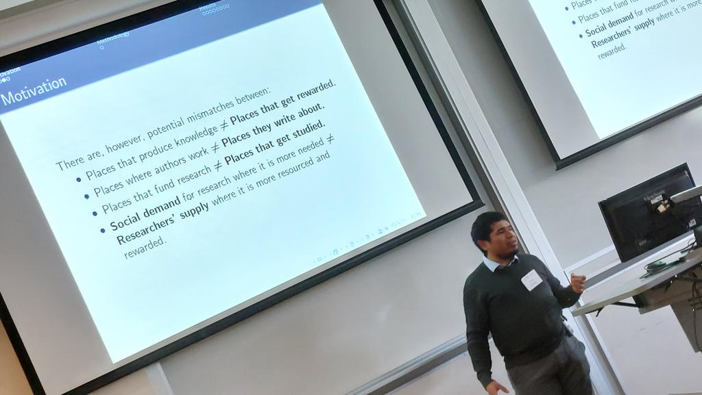 SilviaCDobre's tweet photo. A very engaging  presentation in the Regions session of #ATLC23 from
🗣️@chchacua, Richard B. Freeman @Harvard, @ricardo_hausman, @lariviev, @csugimoto on "The geographic content of #research - stylised facts on the places that get studied"
👏 https://t.co/buqm8ePBKW