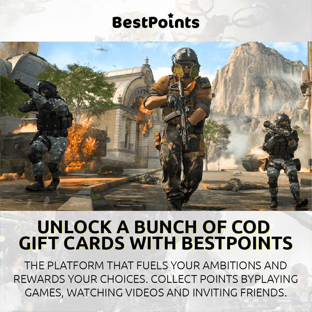 bestpointscd's tweet photo. Unlock a bunch of Cod gift cards with BestPoints✅ - the platform that fuels your ambitions and rewards your choices.Collect points by playing games, watching videos and inviting friends. 😎 https://t.co/WGEmhDd0cQ
