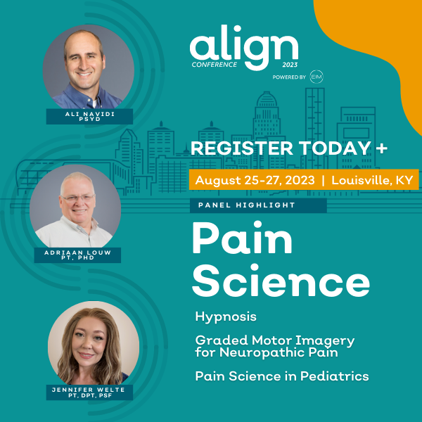 align_conf's tweet image. Align Conference is coming to Louisville, KY this summer &amp;amp; the speaker panels will be HOT🔥 Join our Pain Science experts for an insightful discussion on the latest in hypnosis, GMI, and pediatric pain treatment. Claim your conference spot today: bit.ly/42ToEqr