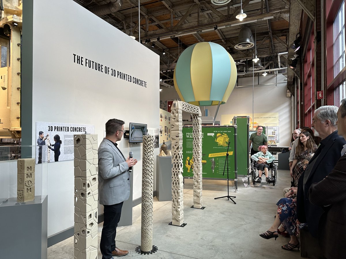 Prof. Nik Nikolov showcases the products of 3D printed concrete during a special exhibit “The Future of 3D Printed Concrete” being held at The National Museum of Industrial History (NMIH).  article link below.  rb.gy/vbx2j

#lehighuniversity #art #architecture #design