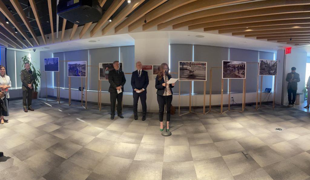SergiyKyslytsya's tweet photo. Maks Levin dreamed of taking a picture that would stop the war. Many thanks to my Irish colleague @IrelandAmbUN and his team, as well as @pressfreedom - the exhibition of Levin’s photographs indeed celebrates his life and calls on everyone to protect journalists in time of war https://t.co/ESAA0n886V