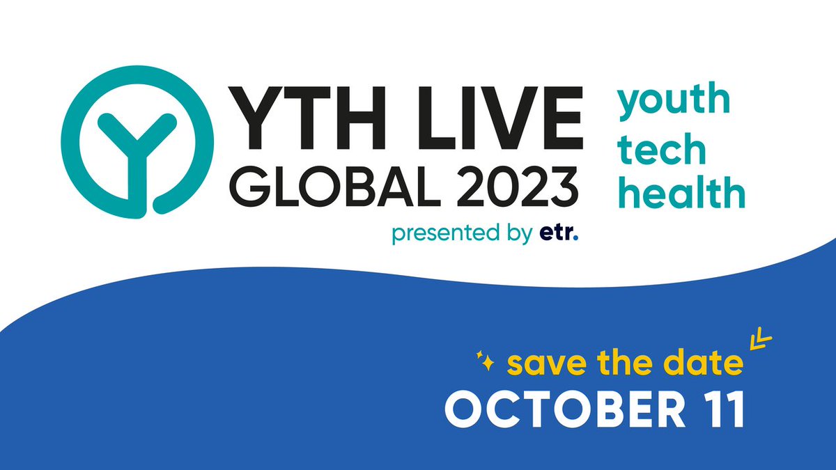 ETRorg's tweet photo. Save the date for the virtual #YTHLiveGlobal23 set to be on October 11, 2023. Now in its 15th year, the annual event centers on the convergence of #youth, #technology, &amp; #health. We hope you’ll join us for a day full of youth-centered innovation and connection. https://t.co/HQWrVuTQtZ