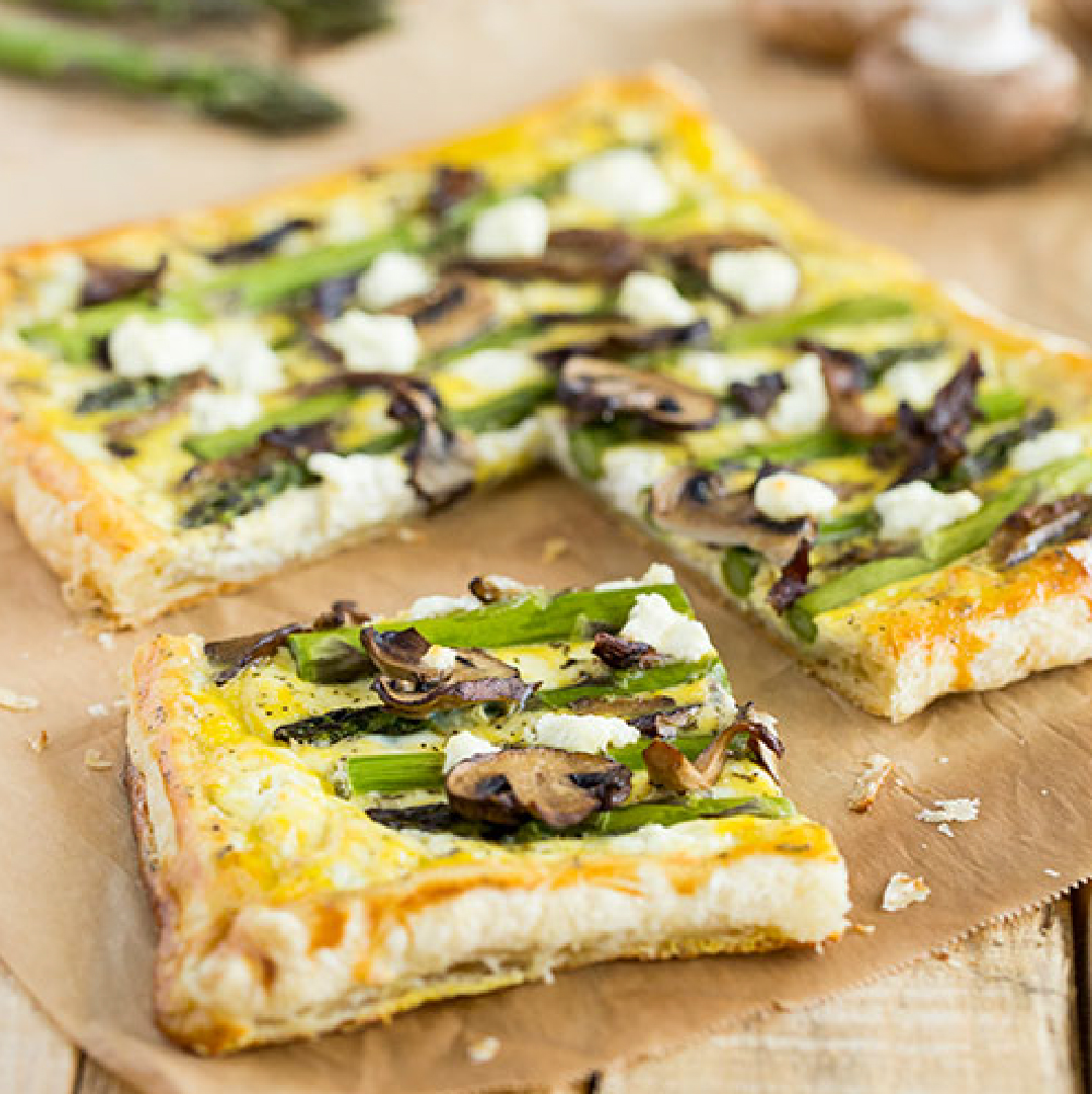 Celebrate spring with this Mushroom Asparagus Goat Cheese Tart. Flaky pastry filled with creamy cheese and veggies. What’s not to love? bit.ly/3KT0mF2
