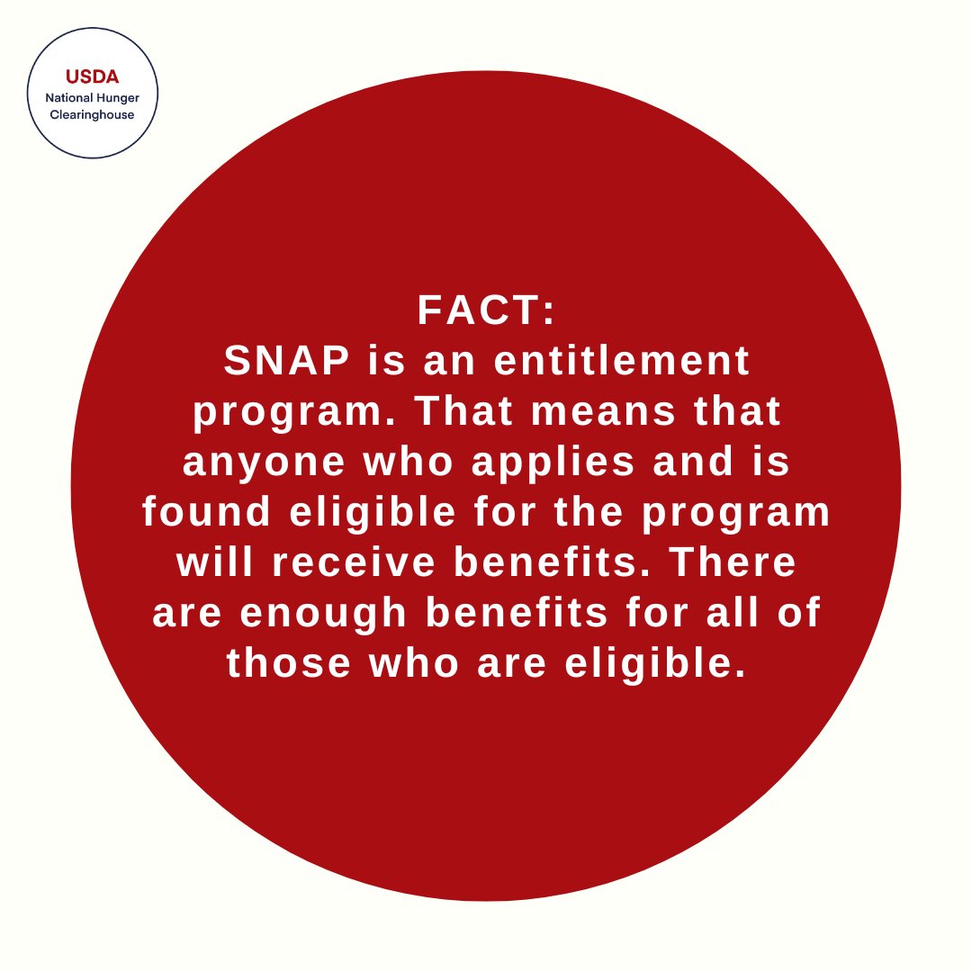 UShungerhotline's tweet image. SNAP MYTH ALERT! SNAP (aka food stamps) is an entitlement program, meaning everyone who qualifies can receive benefits. Call the National Hunger Hotline with questions!

1-866-348-6479 (English) 
1-877-842-6273 (Spanish)

#foodassistance
#snap
#nutritionprograms