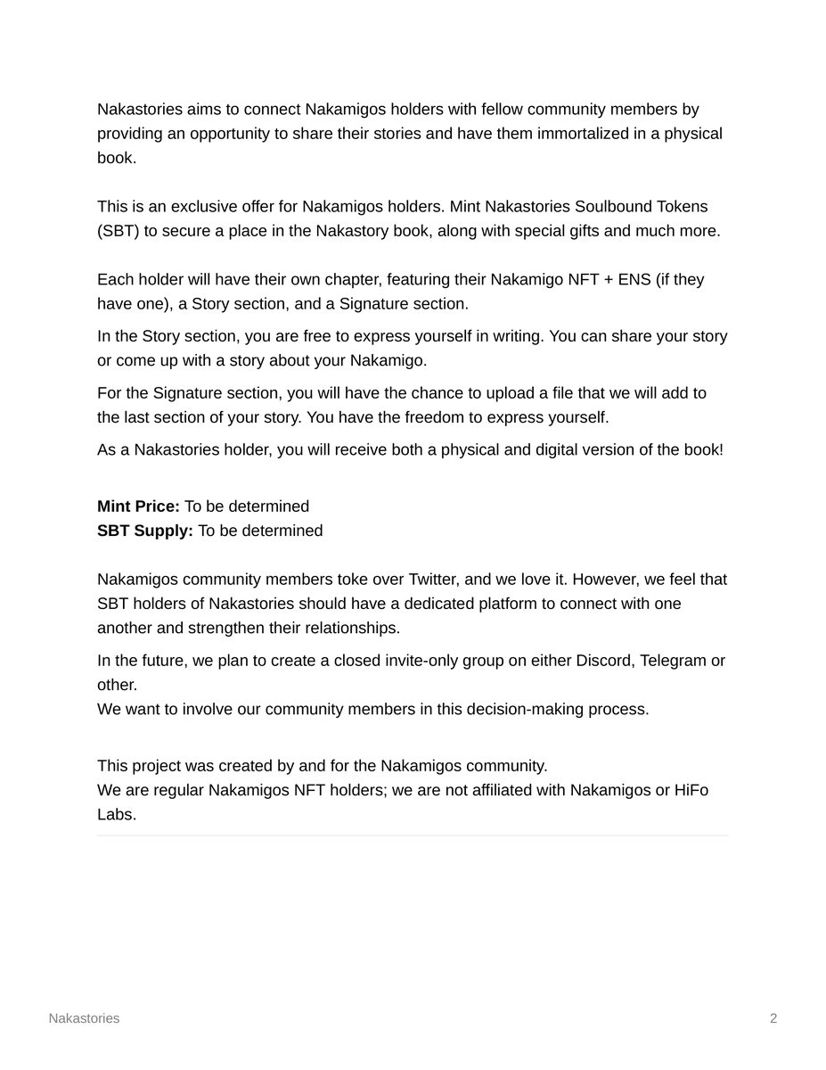 nakastories's tweet photo. This is it @Nakamigos community! 
The moment you've all been waiting for!

We are announcing our initial Nakastories project proposal right now. 
Check out the attached document below. 
Keep reading because we'll be doing our first GIVEAWAY!

Important key points are listed in the thread below!

#nakamigos #nakastories #naka #migos #giveaway