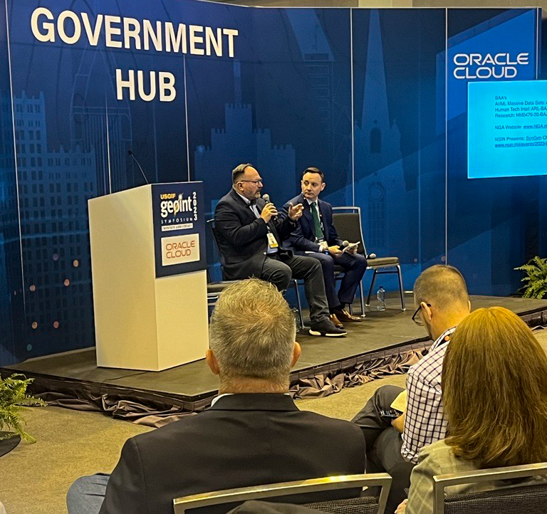 Mark Munsell, Director, Data and Digital Innovation, @NGA_GEOINT spoke at #GEOINT2023 about 'NGA's Way of AI' and challenged the industry, 'If you think you're good and you have something special in AI, this is your opportunity to engage with NGA. We've set the bar very high.'