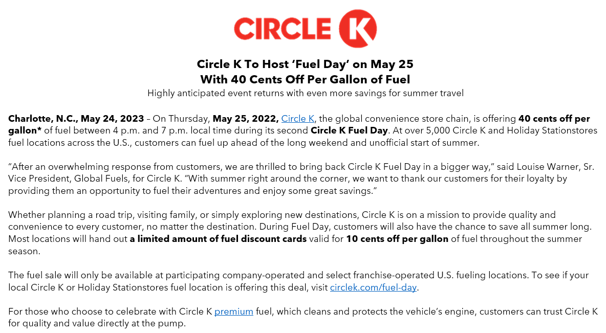 In the Inbox: Circle K and Holiday Gas stations in the Twin Cities Metro will be giving a 40-cent/gallon discount tomorrow between 4-7PM.