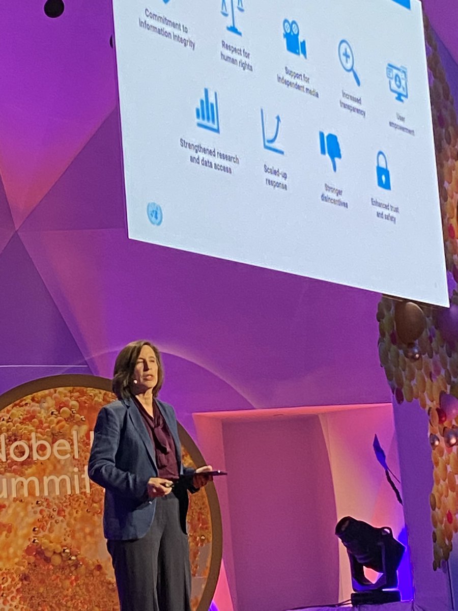 Social media can ‘increase the density of the fog’ of false information. Anyone can incite violence for the price of the blue tick.  @MelissaFleming #nobelprizesummit @UN #pledgetopause