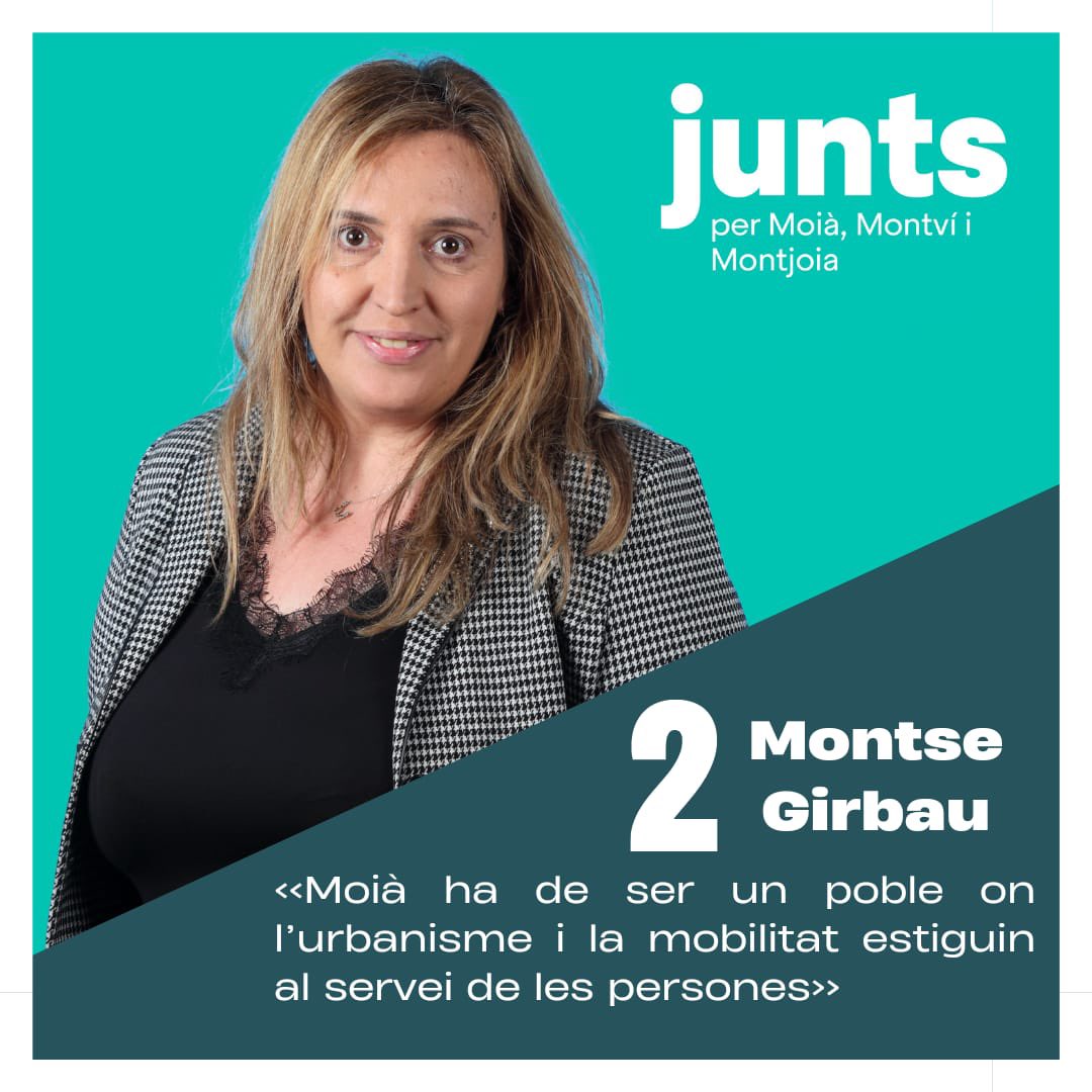 JuntsperMoia's tweet photo. 2. MONTSE GIRBAU PASSARELL

<<Moià ha de ser un poble on l’urbanisme i la mobilitat estiguin al servei de les persones>>

Junts anem per feina!

#JUNTSfaremMOIÀ #anemperfeina #JUNTSconstruimMOIA #Moià #poummoia #mobilitat #urbanisme https://t.co/RPDnNxHez1