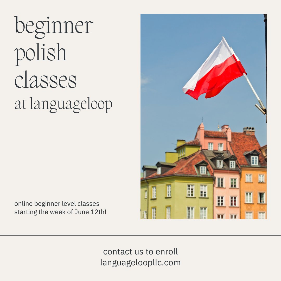 traveling to poland in the coming months? enroll in our beginner polish class to get prepared for your trip. 

more info: languageloopllc.com/contact/ 

#NYC #NewYork #Chicago #Loop #Indiana #Seattle #Ohio #Texas #LanguageSchool #polish #poland #online #may #spring #memorialday