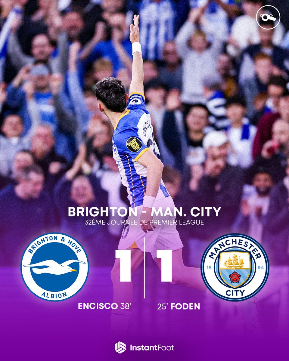 ⏱️ TERMINÉ ! Pour le compte de la 32ème journée, Brighton prend un point face au champion d'Angleterre, Manchester City !

Grâce à ce résultat, Brighton s'assure une magnifique et définitive 6ème place, devant des équipes comme Aston Villa, Tottenham, ou encore loin derrière dans