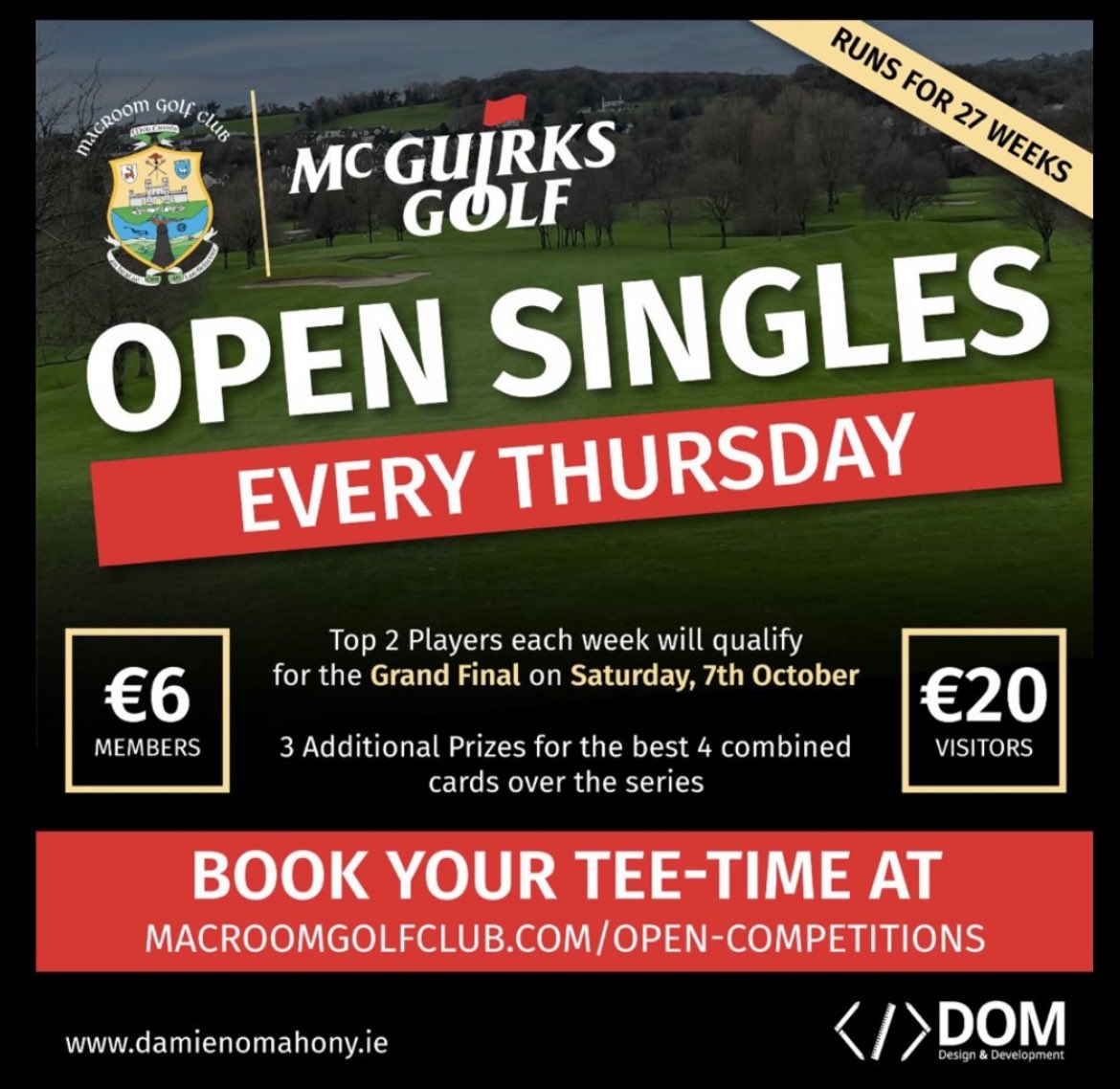 Why not take advantage of the great weather and come and join us tomorrow for the <a href="/McGuirksGolf/">McGuirks Golf</a> Open Singles series. 
<a href="/OpenGolfIreland/">Open Golf Ireland (O.G.I.)</a>