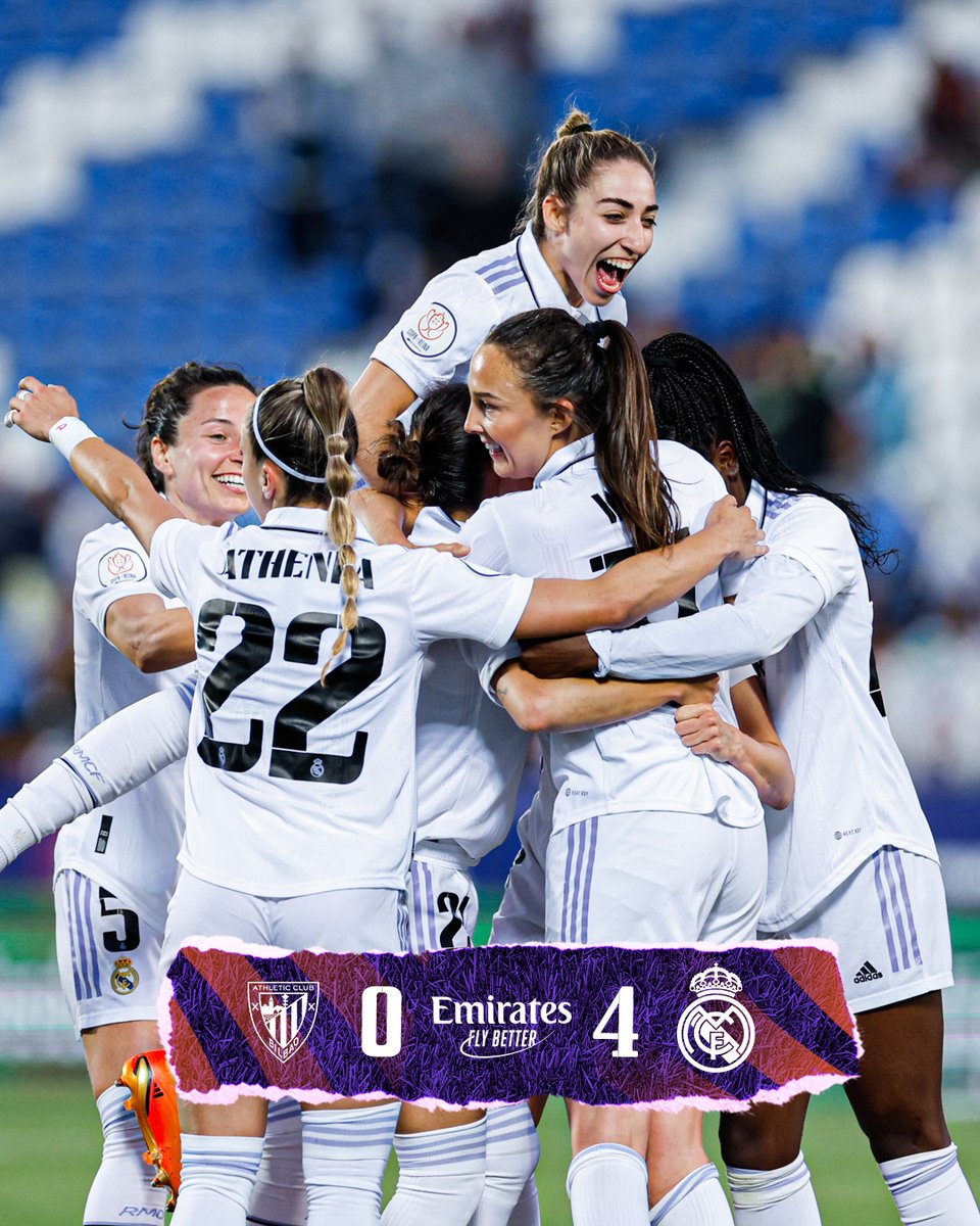 🙌 ¡ESTAMOS EN LA FINAL! 🙌
🏁 FP: <a href="/AthleticClubFem/">Athletic Club</a> 0-4 <a href="/realmadridfem/">Real Madrid C.F.</a>
⚽ Weir 07'; Toletti 27'; Athenea 40'; Weir 46'
#CopaDeLaReina | #Emirates