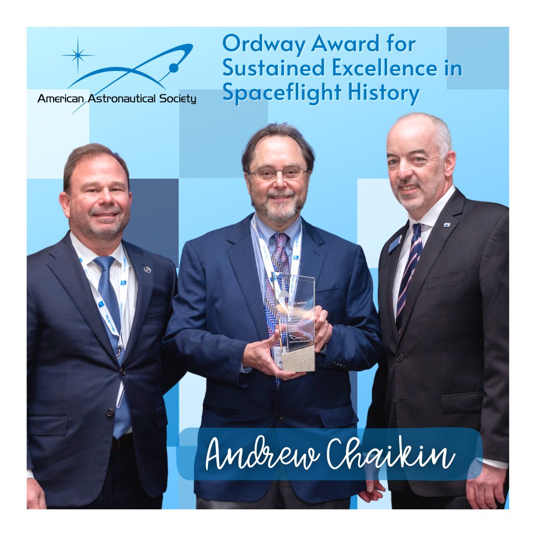 AAS's Ordway Award celebrates those who celebrate history! Andrew Chaikin is one of the 2022 winners, recognized for his role in reintroducing and popularizing space history through his celebrated books & articles. To learn more about this award visit astronautical.org/awards/ 🔗