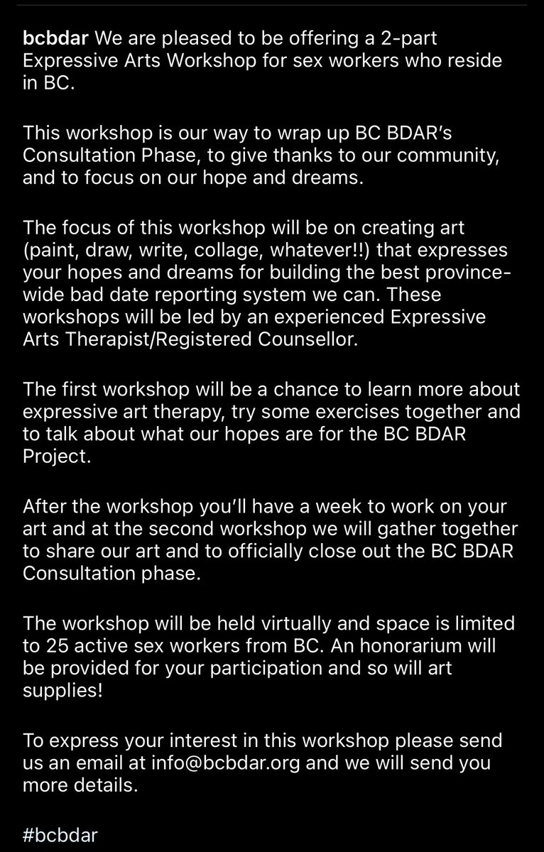 BcBdar's tweet photo. Don't miss out! If you are a sex worker who reside in or travels to BC for work we want to hear from you. To get your copy of the workbook please email us at info@bcbdar.org https://t.co/xYFqgpBhS2