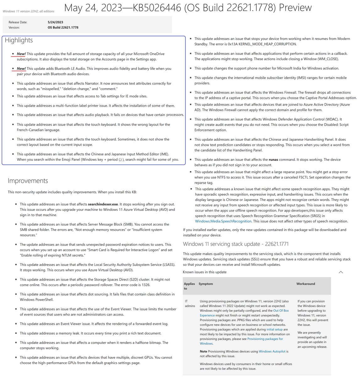 WZorNET's tweet photo. 🚨 May 24, 2023 #PatchTuesday “С” release #CumulativeUpdatePreview #KB5026446👨‍💻👉 https://t.co/LA0oGzra2r for Windows 11 Version #22H2 = OSBuild /22621.1778.ni_release_svc_prod3.230511-2102/
🔧Download #KB5026446 on #MicrosoftUpdateCatalog for X64/ARM64👉 https://t.co/GY9GvdhqQY https://t.co/MAqKj92n6F