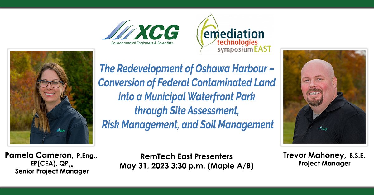 XCGCanada's tweet image. Pamela Cameron &amp;amp; Trevor Mahoney from XCG will be presenting at RemTech East in Niagara Falls on May 31, 2023.

Be sure to attend their presentation!

#RemTech #RemTechEast #redevelopment #environmental #siteassessment #riskmanagement #soil #brownfields