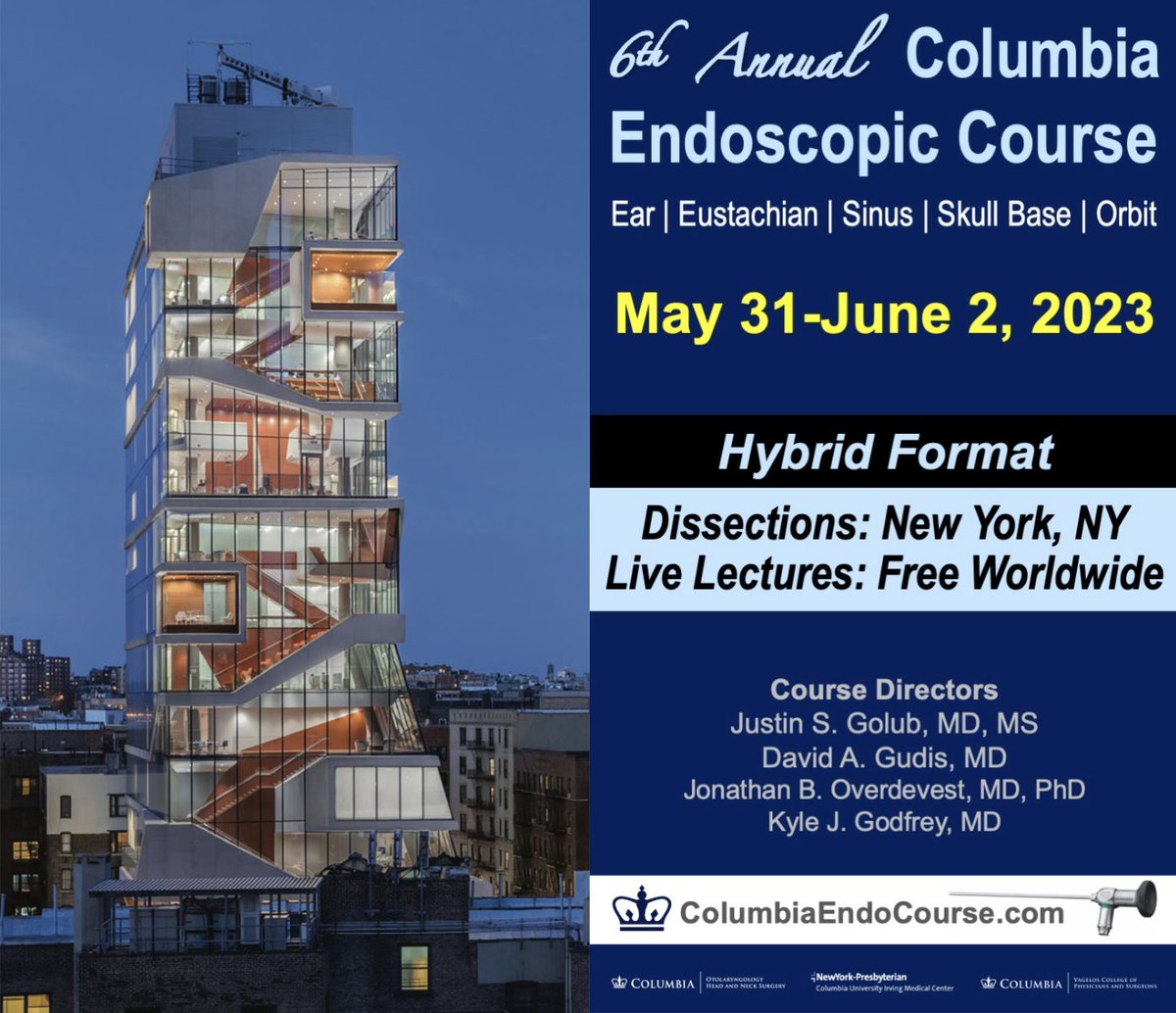 David A. Gudis, MD (@davidgudismd) on Twitter photo Our in-person course is sold out, but be sure to join the free webinar! Surgeons from over 100+ different countries will be tuning in!! columbiaendocourse.com
<a href="/jsgolub/">Justin S. Golub</a> Our in-person course is sold out, but be sure to join the free webinar! Surgeons from over 100+ different countries will be tuning in!! columbiaendocourse.com
<a href="/jsgolub/">Justin S. Golub</a>