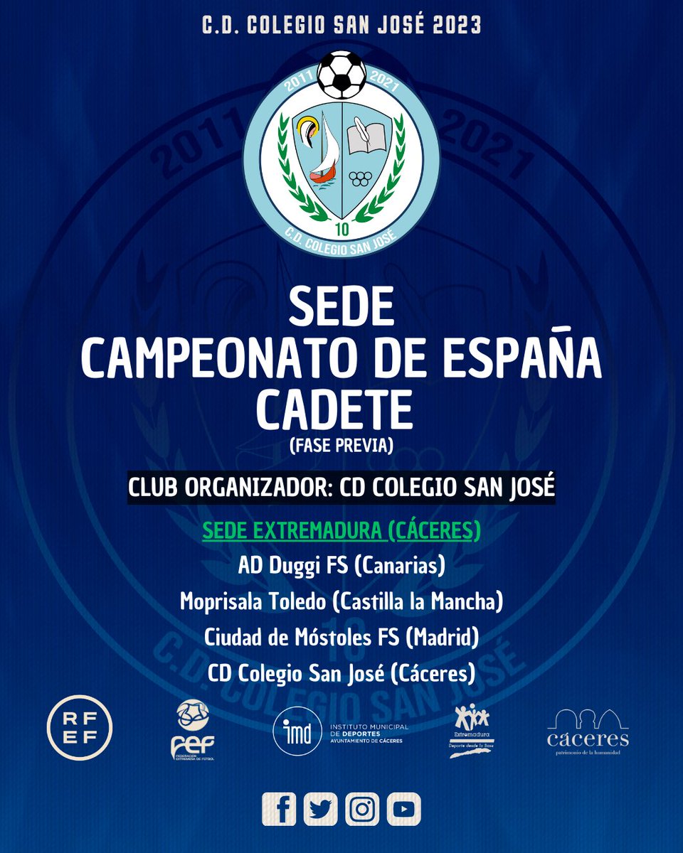 🆕🔊 ¡¡¡NOTICIÓN!!!

¡¡Somos SEDE en el Campeonato de España 🇪🇸 categoría Cadete!!

El grupo ha quedado definido con <a href="/ADDuggi/">AD Duggi Futsal</a>, <a href="/Moprisala/">MOPRISALA TOLEDO</a>, <a href="/1mostolesfs/">MRB-FS Móstoles</a>, <a href="/CdcSanJoseFS/">CDC SAN JOSÉ FS</a>.

➕ℹ️ rfef.es/es/noticias/ci…

Buen viaje a todos los equipos, nos vemos en Cáceres. ⚽️💙

#123SanJosé💙