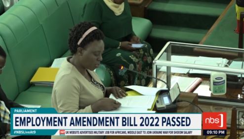 Parliament has passed the long-awaited Employment Amendment Bill 2022, dropping the proposal to increase maternity leave for women that give birth to more than one child from 60 to 90 working days.

<a href="/simugabi/">Sam Ibanda Mugabi</a>

#NBSLiveAt9 #NBSUpdates