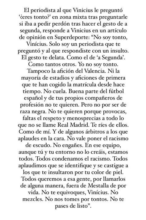 Tonigonzlz's tweet image. Mensaje del periodista al que vinicius llamó tonto: