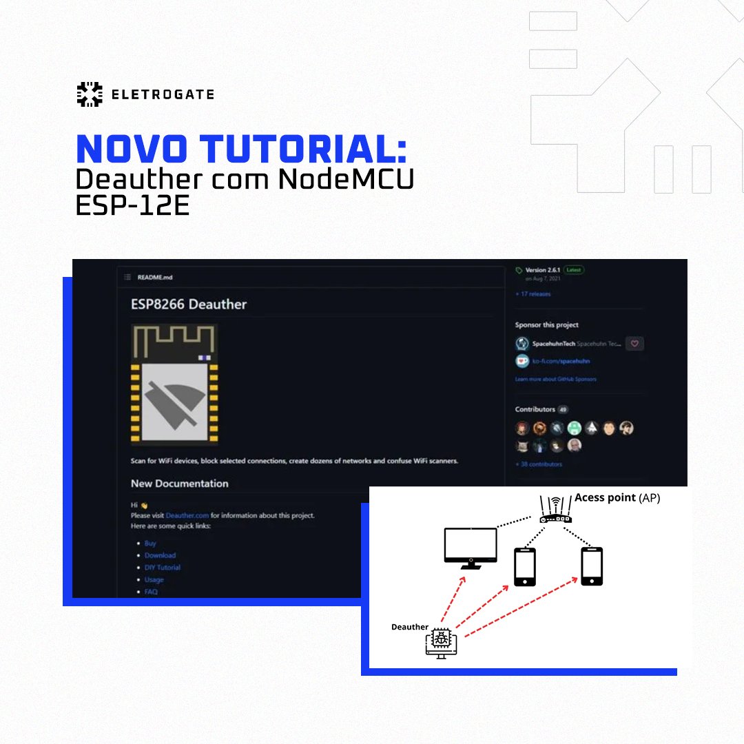 eletrogate's tweet photo. ⁉ Você sabe o que é Deauther?

📶 Ele é um dispositivo geralmente usado para interromper conexões WiFi.

Artigo completo no nosso blog: https://t.co/7EFwRwHDho

#Eletrogate #Maker #Arduino #LojaMaker #Programação #KitArduino #Robotica #Eletrônica #BlogEletrogate https://t.co/sJerHUCxDU