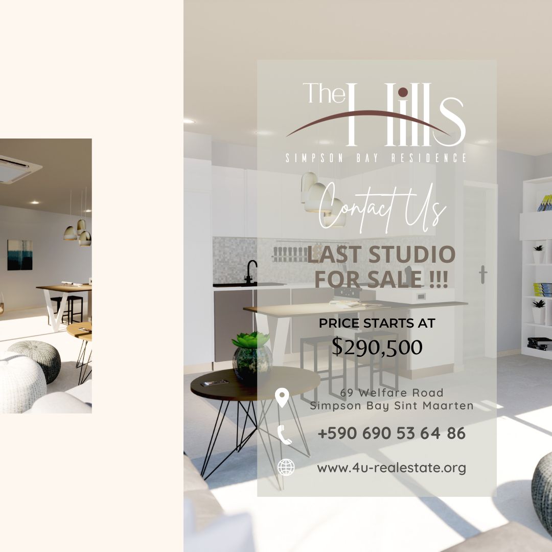 There are only a few condominiums left for sale in the Hills Residence, the new 'Place to Be' in Simpson Bay, Sint Maarten. Please come and see us to learn more about the project. #Thehillsresidence #SintMaarten #4urealestate #sintmaartenrealestate #investinsxm