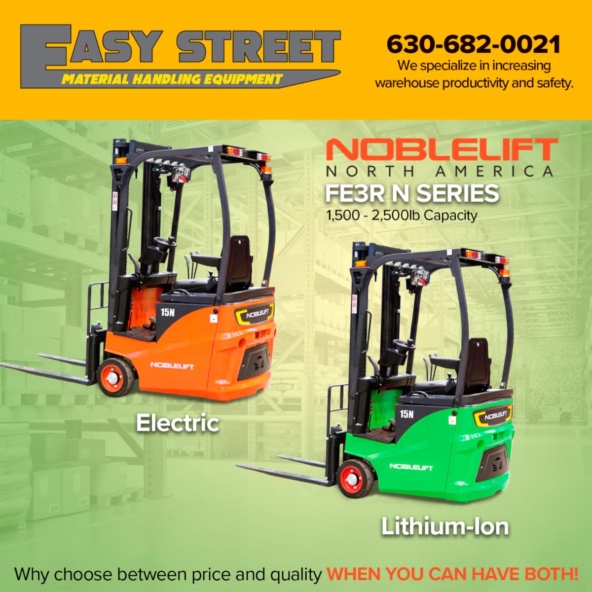 These 1500 to 2500lb capacity, cushion electric #forklifts offer a smart and compact design with great mobility. The FE3R N can turn within its own radius and provides maximum efficiency for your smaller operations.

 #NOBLELIFT #ElectricForklift #LithiumForklift