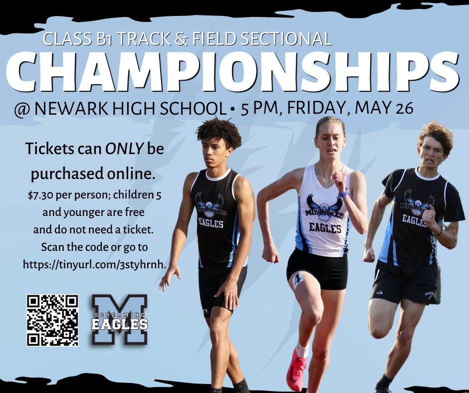 Cheer on your  Screaming Eagles track and field teams when they compete in the Sectional Championships in Newark, Friday at 5 p.m.

Tickets can only be purchased online. See flyer for additional details.

#WeAreMidlakes