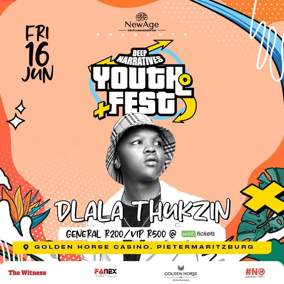 Deep Narratives Youth Fest at Golden Horse in Pietermaritzburg on the 16th of June alongside friends of Deep Narratives! 🔥
More headliners to be announced so get your early bird tickets on our bio! 🔗 (Limited Tickets) 

#deepnarratives #youthfest23