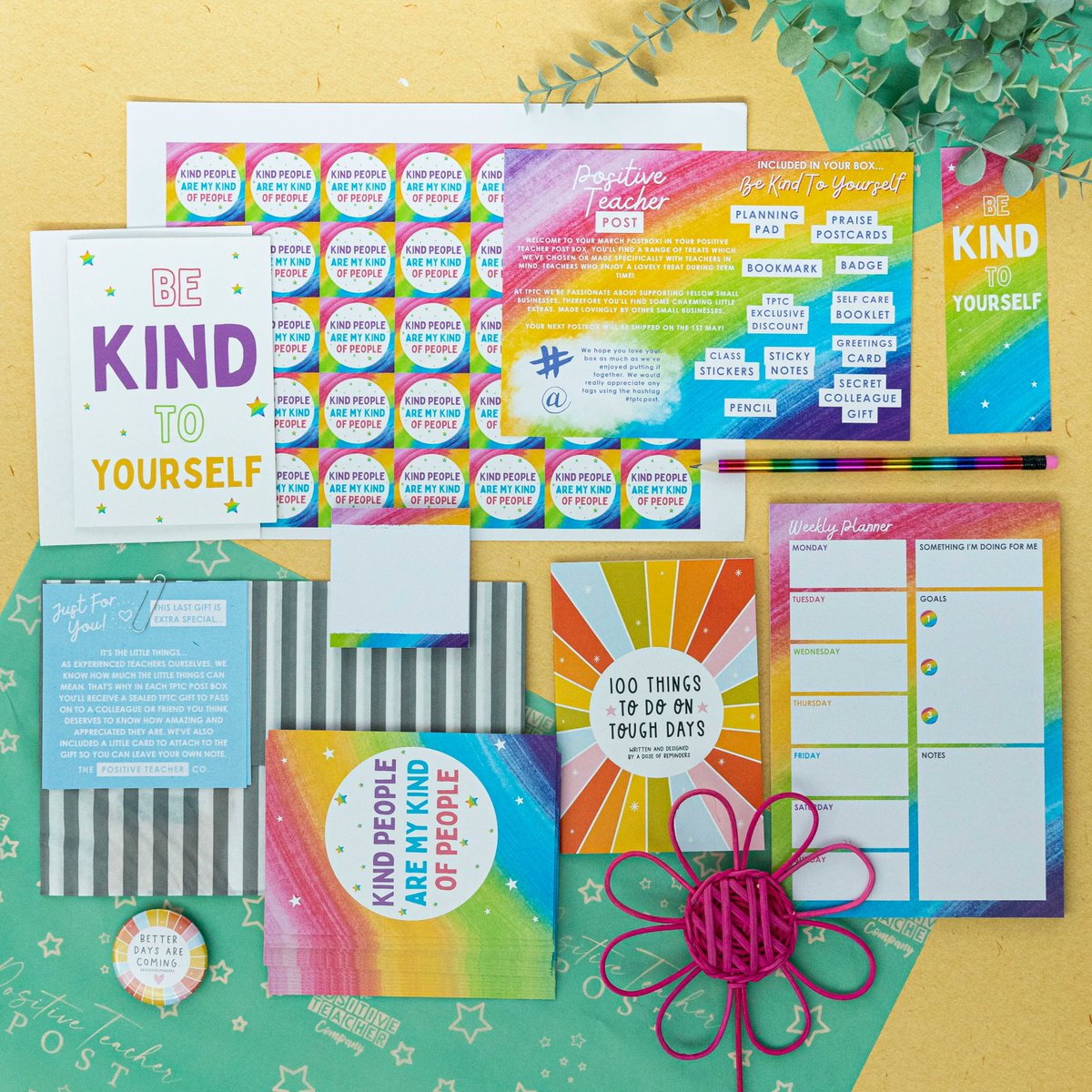 Here's all the contents of our March postbox in one image! Sign up to our May Teacher Postbox here: buff.ly/3AhfR5M for stationery goodies desgined just for you to make you smile. #HappyTeachers #TeacherStationery #Teacherwellbeing